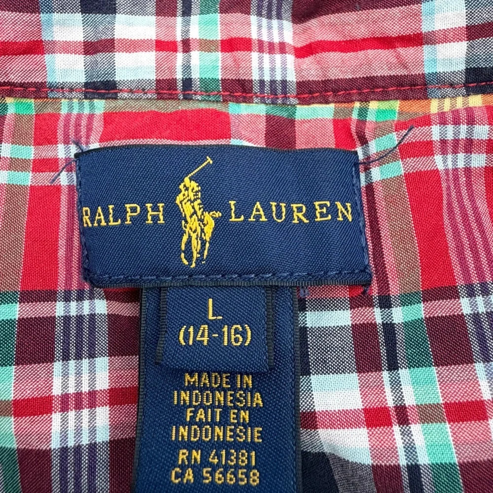 Ralph Lauren Plaid Button Down Shirt Boy’s Size Large (14-16) Preppy Classic Q10